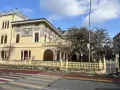 Villa Argentina a Viareggio, con la sua facciata decorata e un grande albero spoglio.