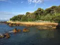 Passeggiata lungomare a Castiglioncello, con scogli, mare blu e vegetazione lussureggiante. Cosa vedere: la costa e il panorama.