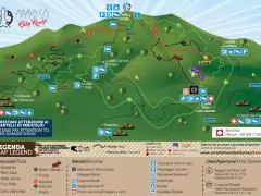 Mappa del Monte Amiata Bike Resort, con percorsi per l'amiata freeride, rifugi, fun park e servizi.