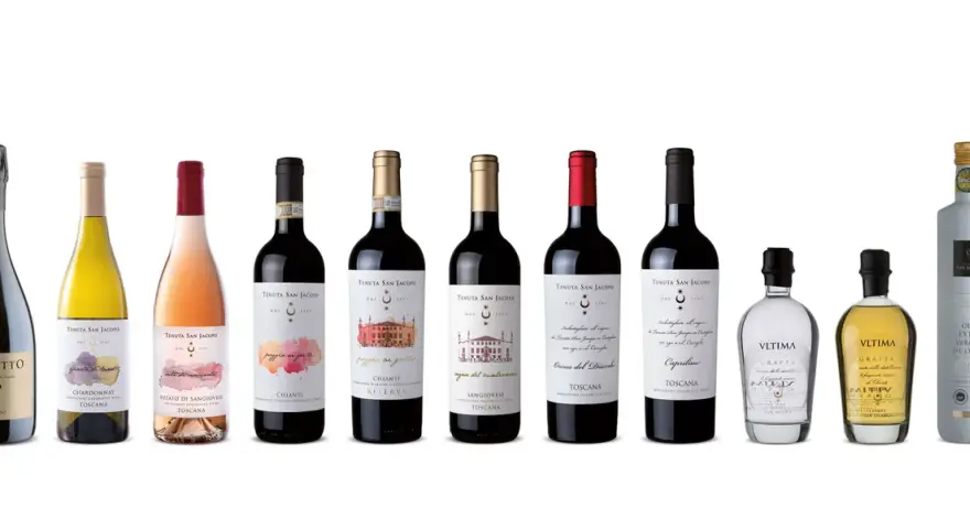 Vasta gamma di vini e olio della Tenuta San Jacopo: spumante, bianchi, rosati, rossi toscani, grappe e olio EVO.